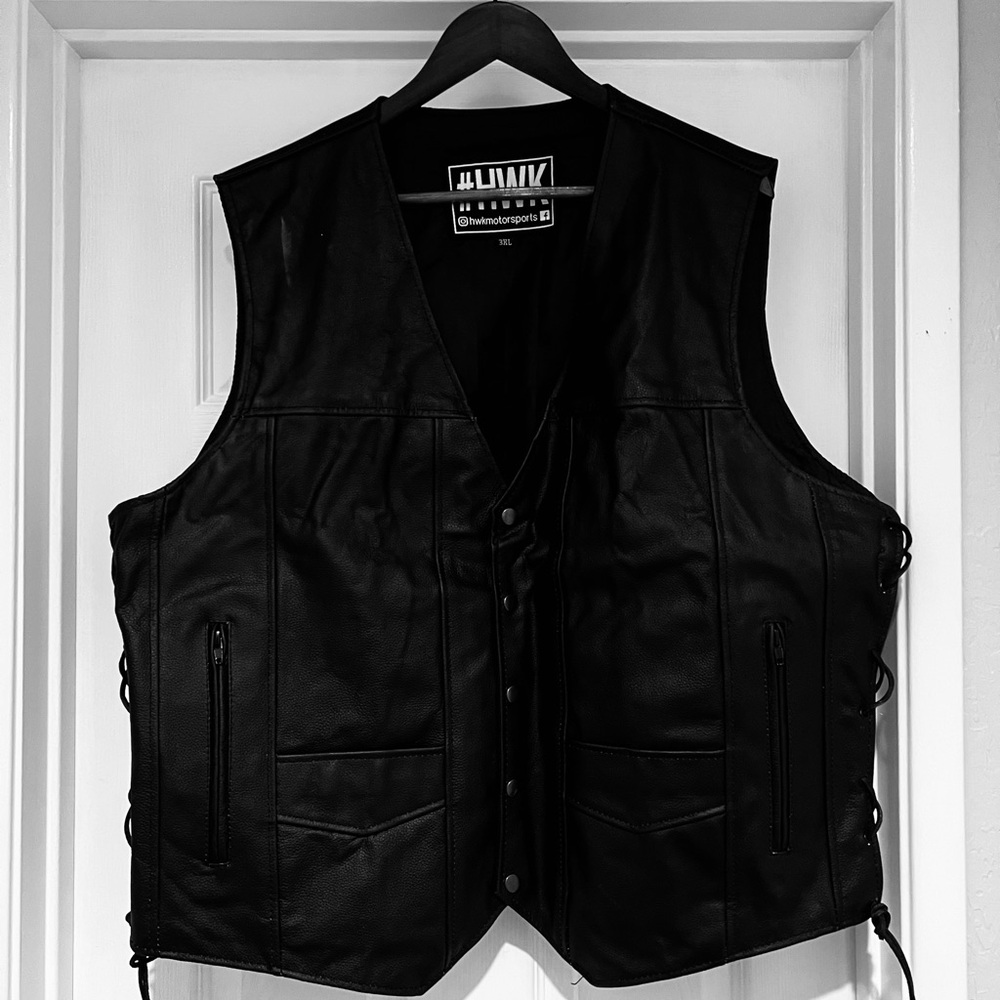 Black Leather Vest with Adjustable Fit